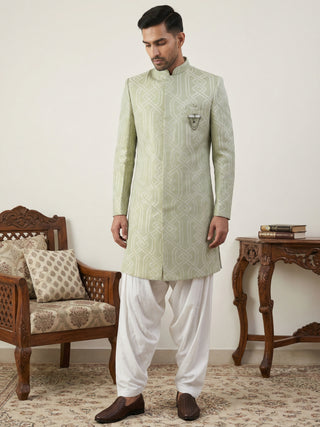 Embroidered Jacquard Silk Indo-Western Set