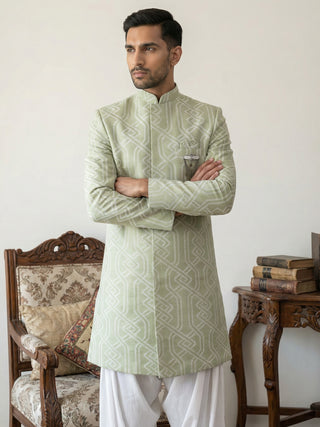 Embroidered Jacquard Silk Indo-Western Set