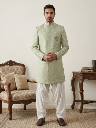 Embroidered Jacquard Silk Indo-Western Set
