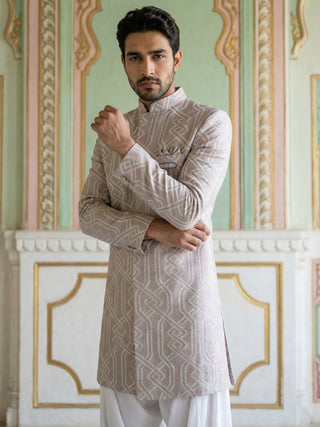 Embroidered Jacquard Silk Indo-Western Set