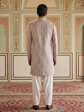 Embroidered Jacquard Silk Indo-Western Set