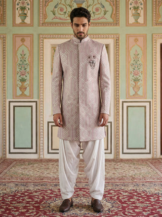 Embroidered Jacquard Silk Indo-Western Set