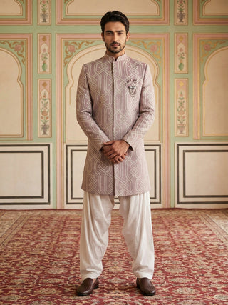 Embroidered Jacquard Silk Indo-Western Set