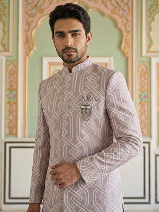 Embroidered Jacquard Silk Indo-Western Set