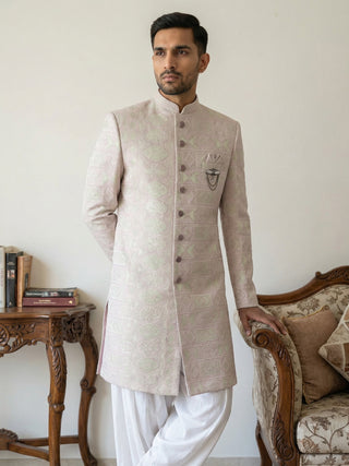 Silk Blend Embroidered Indo-Western Set