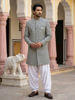 Embroidered Silk Blend Indo-Western Set