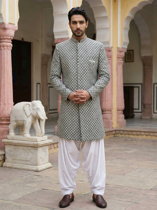 Embroidered Silk Blend Indo-Western Set