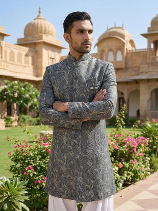 Men’s Woven Silk Jacquard Indo-Western Set