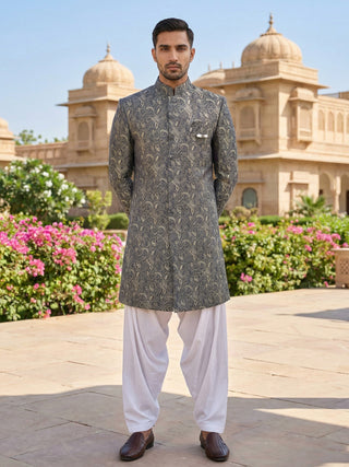 Men’s Woven Silk Jacquard Indo-Western Set