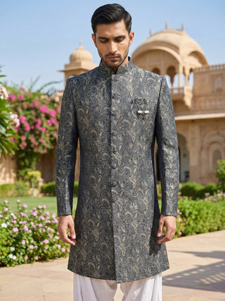 Men’s Woven Silk Jacquard Indo-Western Set