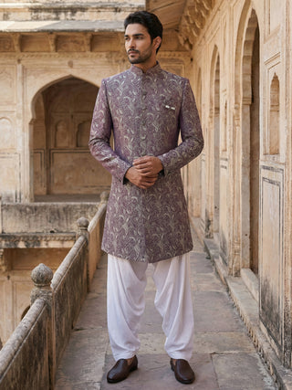 Men’s Woven Silk Jacquard Indo-Western Set