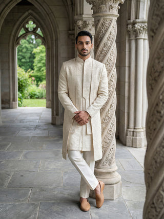 Men Designer Embroidered Sherwani Set