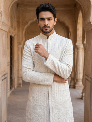 Silk Blend Heavy Embroidered Sherwani Set