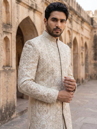 Premium Embroidered Silk Blend Sherwani Set