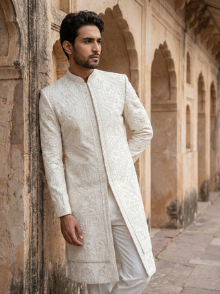 Men Jacquard Silk Blend Sherwani Set