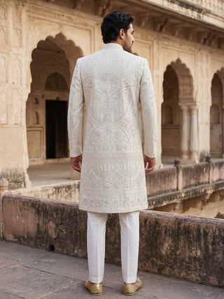 Men Jacquard Silk Blend Sherwani Set