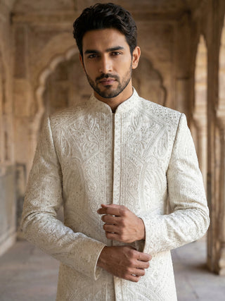 Men Jacquard Silk Blend Sherwani Set