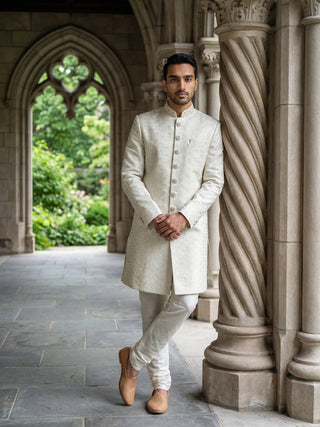 Silk Blend Embroidered Royal Sherwani Set