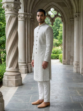 Silk Blend Embroidered Royal Sherwani Set