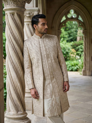 Ivory Gold Embroidered Sherwani Set