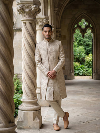 Ivory Gold Embroidered Sherwani Set