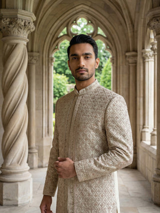 Ivory Gold Embroidered Sherwani Set