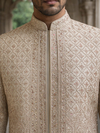 Ivory Gold Embroidered Sherwani Set
