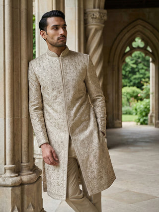 Ivory Gold Embroidered Sherwani Set