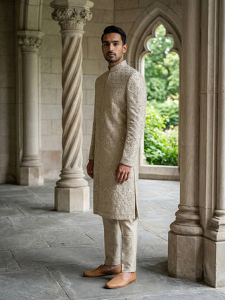 Ivory Gold Embroidered Sherwani Set