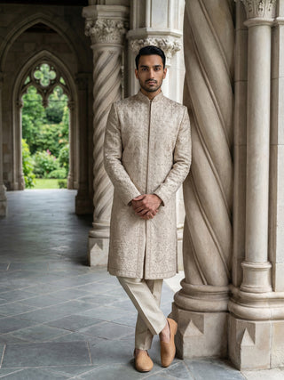 Ivory Gold Embroidered Sherwani Set