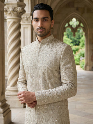 Ivory Gold Embroidered Sherwani Set