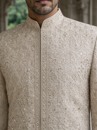 Ivory Gold Embroidered Sherwani Set