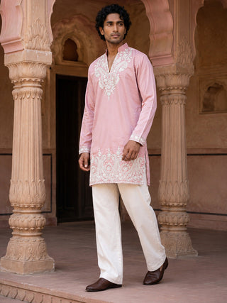 Embroidered Cotton Blend Kurta with Korean Pants