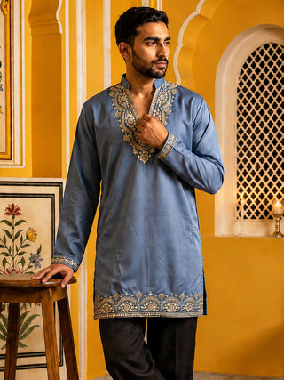 Cotton Blend Embroidered Kurta for Men