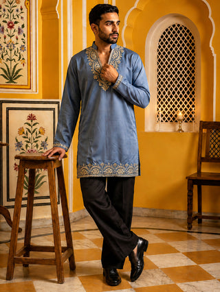 Cotton Blend Embroidered Kurta with Korean Pants