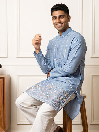 Men’s Silk-Blend Embroidered Kurta