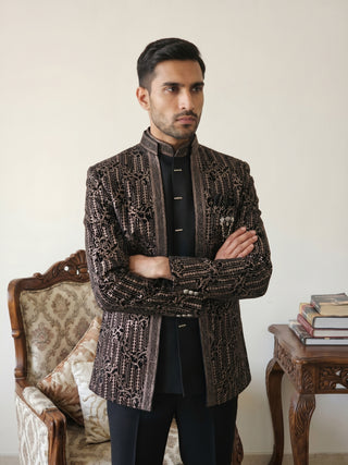 Men's Velvet Embroidered Indo-Western Set