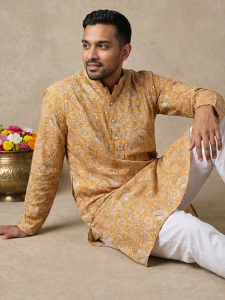 Floral Print & Thread Work Kurta for Men