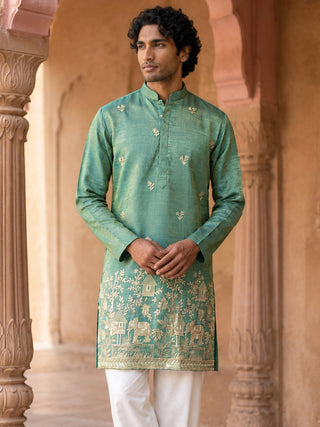 Silk Blend Embroidered Kurta for Men