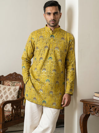 Silk Blend Foil Print Kurta & Korean Pants Set