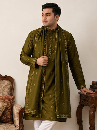 Embroidered & Sequin Kurta With Dupatta
