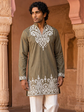 Embroidered Cotton Blend Kurta for Men