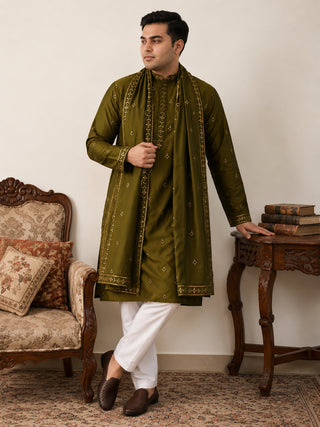 Embroidered & Sequin Kurta Pyjama With Dupatta