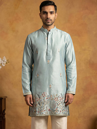 Silk Blend Embroidered Kurta for Men