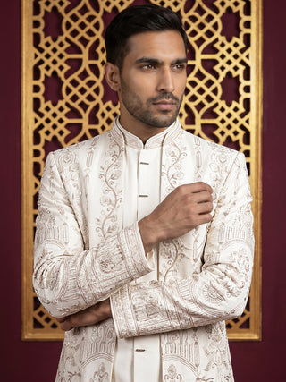 Men's Silk Blend Embroidered Indo-Western Set