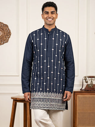 Men’s Silk-Blend Embroidered Kurta