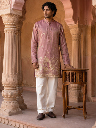 Silk Blend Embroidered Kurta with Korean Pants