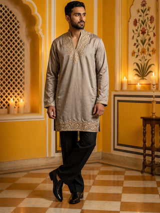 Cotton Blend Embroidered Kurta with Korean Pants