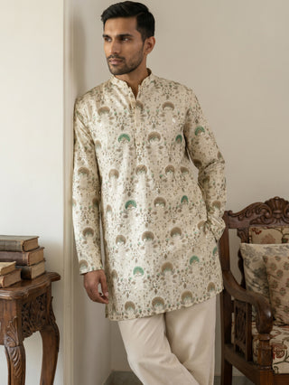 Silk Blend Foil Print Kurta & Korean Pants Set