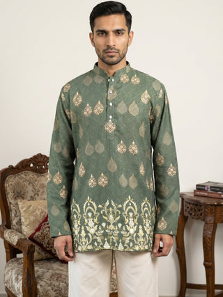 Men's Cotton Blend Printed Kurta with Korean Pants Set